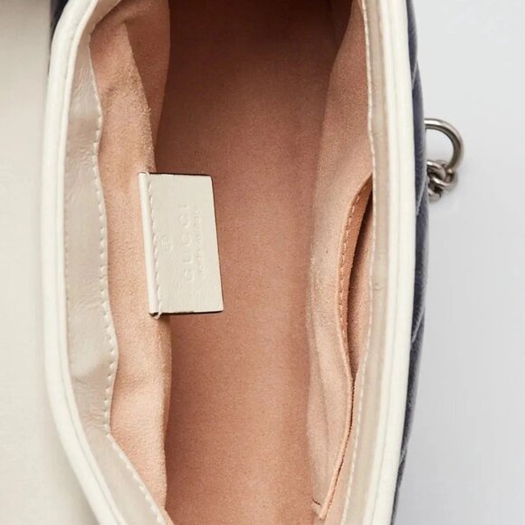 Gucci Blue/White Quilted Leather Marmont Mini Torchon Top Handle Crossbody Bag - Picture 10 of 12